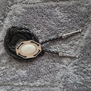 Western Bolo Tie Silver Black White Stone Grunge Women's Jewelry Gift Artsy